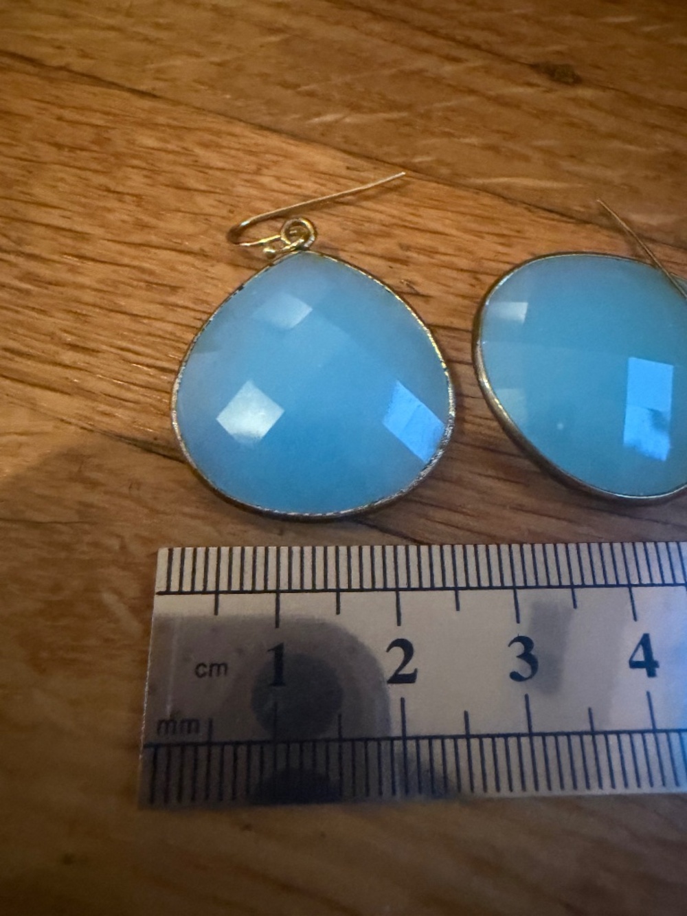 Light Blue Faceted Glass Teardrop Earrings | Gold Rim Dangle Wire Earrings